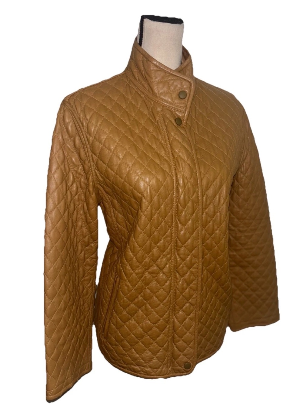 Hilary Radley Quilted Tan Women's Jacket - Lightweight Quilted Coat Medium